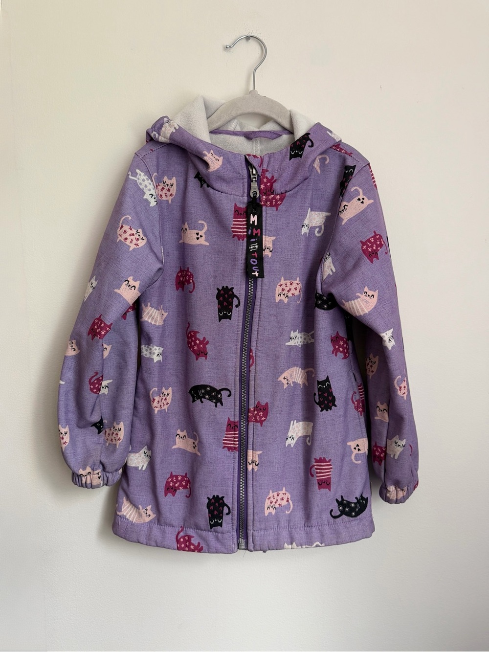 Souris ‘Mini Kids Purple Hooded Cat Print Jacket (Size 6)